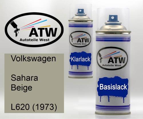 Volkswagen, Sahara Beige, L620 (1973): 400ml Sprühdose + 400ml Klarlack - Set, von ATW Autoteile West.